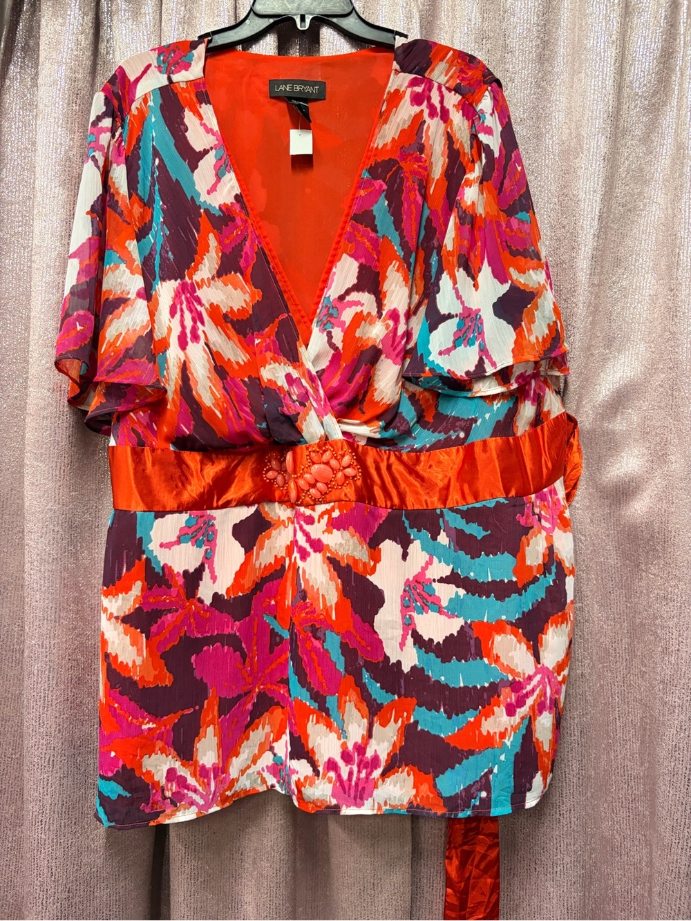 Lane Bryant Multicolor Floral Wrap Top in Orange, Pink & Teal